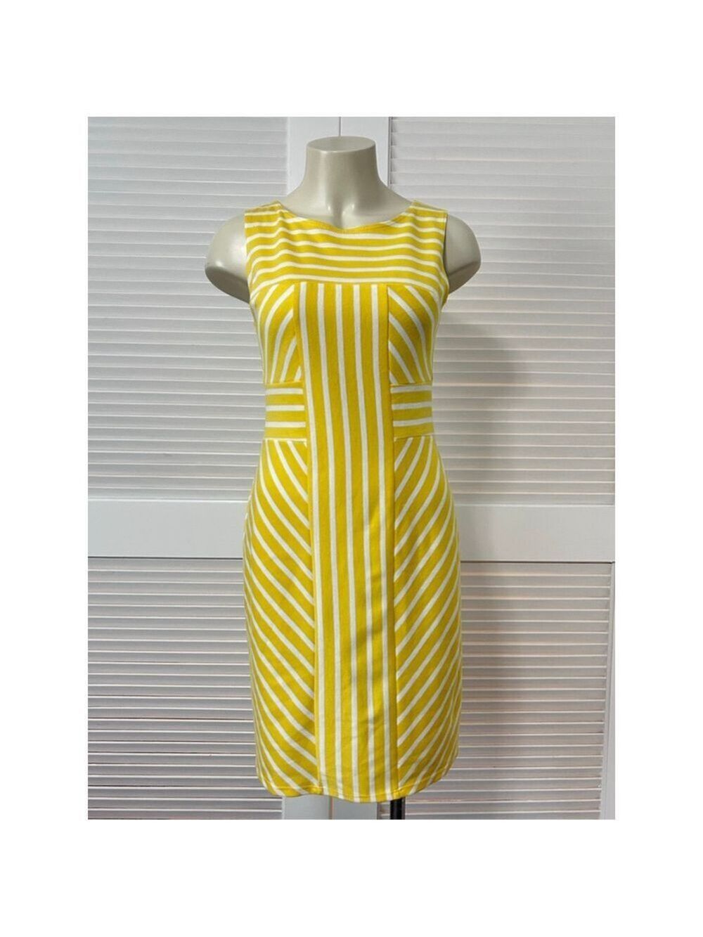 DR Collection Yellow White Stripe Sleeveless Sheath Dress Size 6